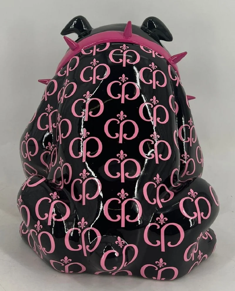 Casa Padrino Luxus Deko Figur Hund Bulldogge Schwarz / Pink 20 cm - Deko Skulptur