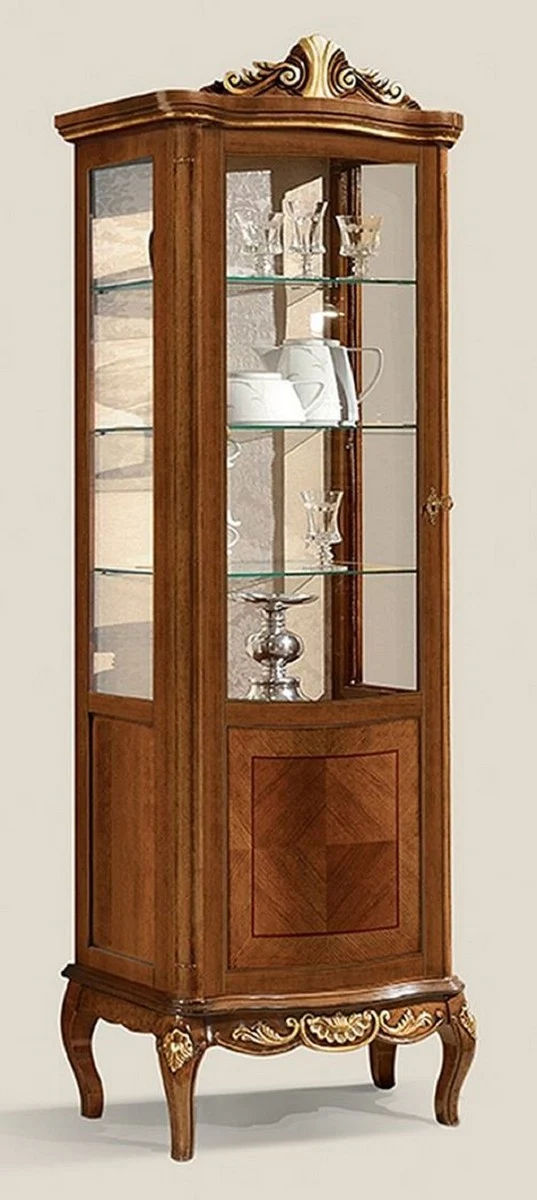 Casa Padrino Luxus Barock Vitrine Braun / Gold - Prunkvoller Barock Vitrinenschrank mit Glastür und 3 Glasregalen - Barock Möbel - Luxus Qualität - Made in Italy
