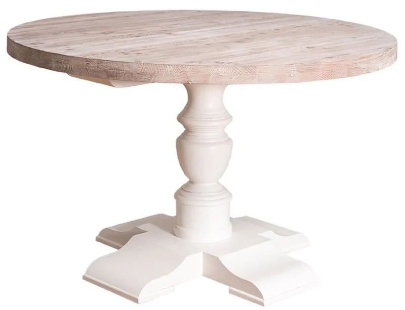 Casa Padrino Landhausstil Esstisch Weiß / Naturfarben Ø 130 x H. 78 cm - Runder Massivholz Küchentisch