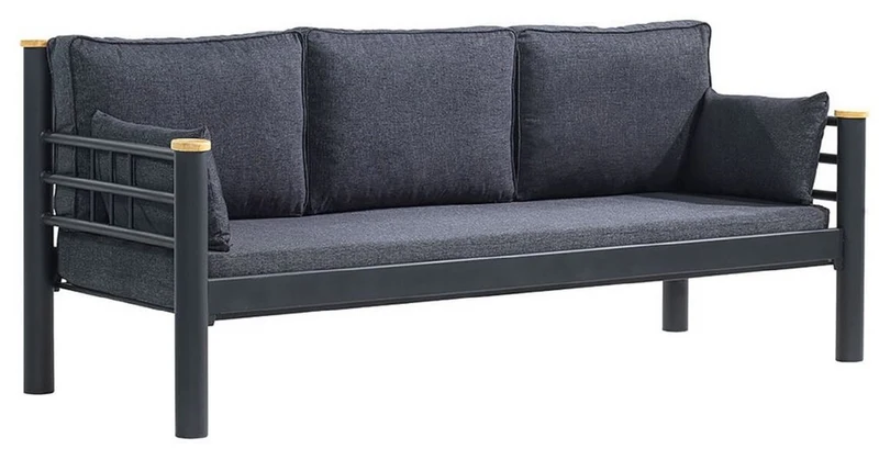 Casa Padrino Jugendstil Gartensofa Anthrazit / Grau / Naturfarben 200 x 70 x H. 85 cm - Metall Garten Sofa mit Kissen - Terrassen Sofa - Garten Möbel - Terrassen Möbel - Jugendstil Möbel