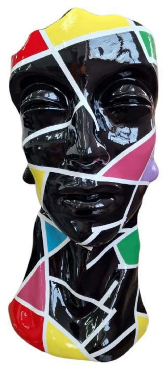 Casa Padrino Luxus Designer Deko Büste Schwarz / Mehrfarbig H. 70 cm - Abstrakte Deko Skulptur Büste - Wohnzimmer Deko Figur Büste - Garten Deko Figur Büste - Luxus Deko Büsten