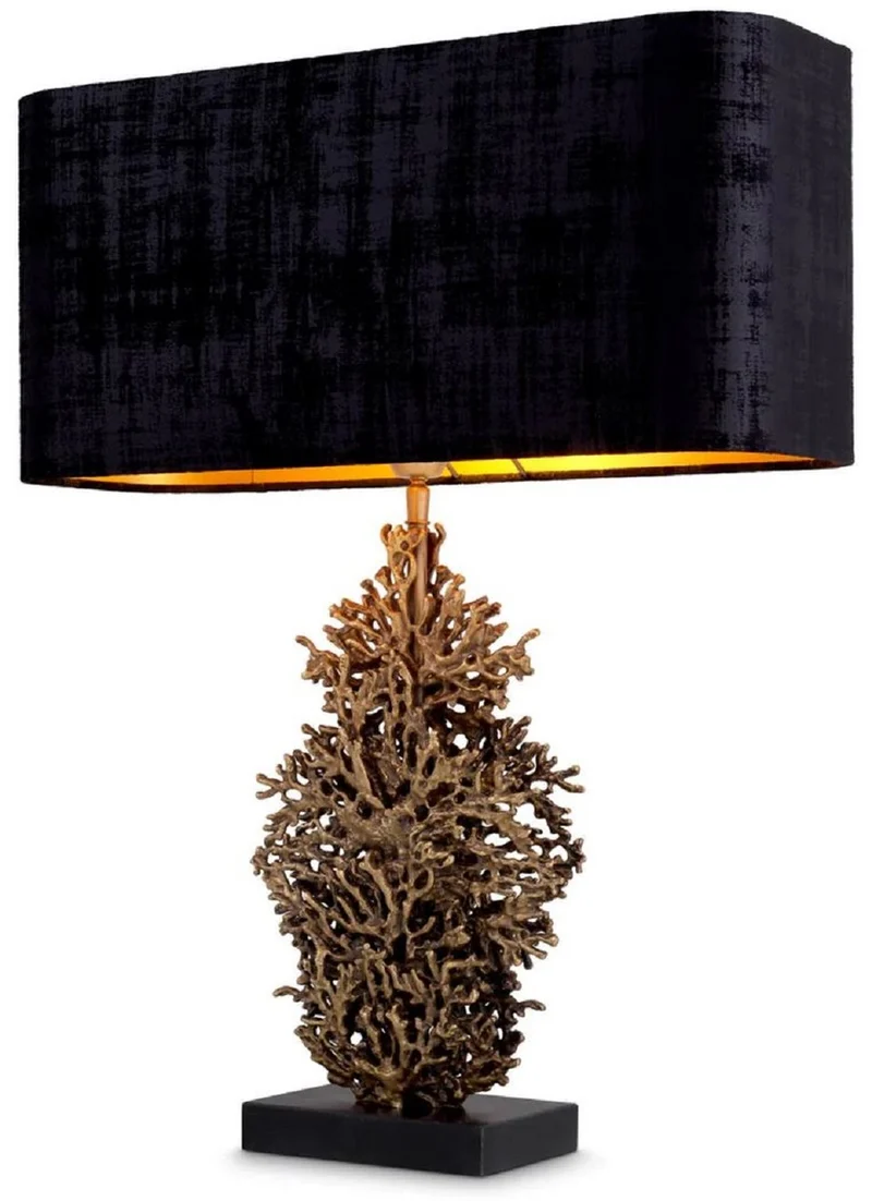 Casa Padrino Luxus Tischleuchte Vintage Messing / Schwarz 50 x 22 x H. 68,5 cm - Schreibtischleuchte mit Lampenschirm und Granitsockel - Luxus Tischleuchten - Luxus Schreibtischleuchten