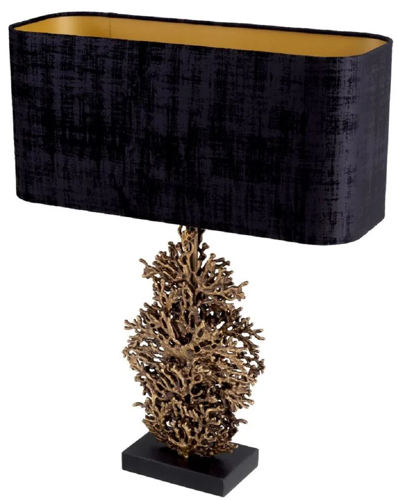 Casa Padrino Luxus Tischleuchte Vintage Messing / Schwarz 50 x 22 x H. 68,5 cm - Schreibtischleuchte mit Lampenschirm und Granitsockel - Luxus Tischleuchten - Luxus Schreibtischleuchten