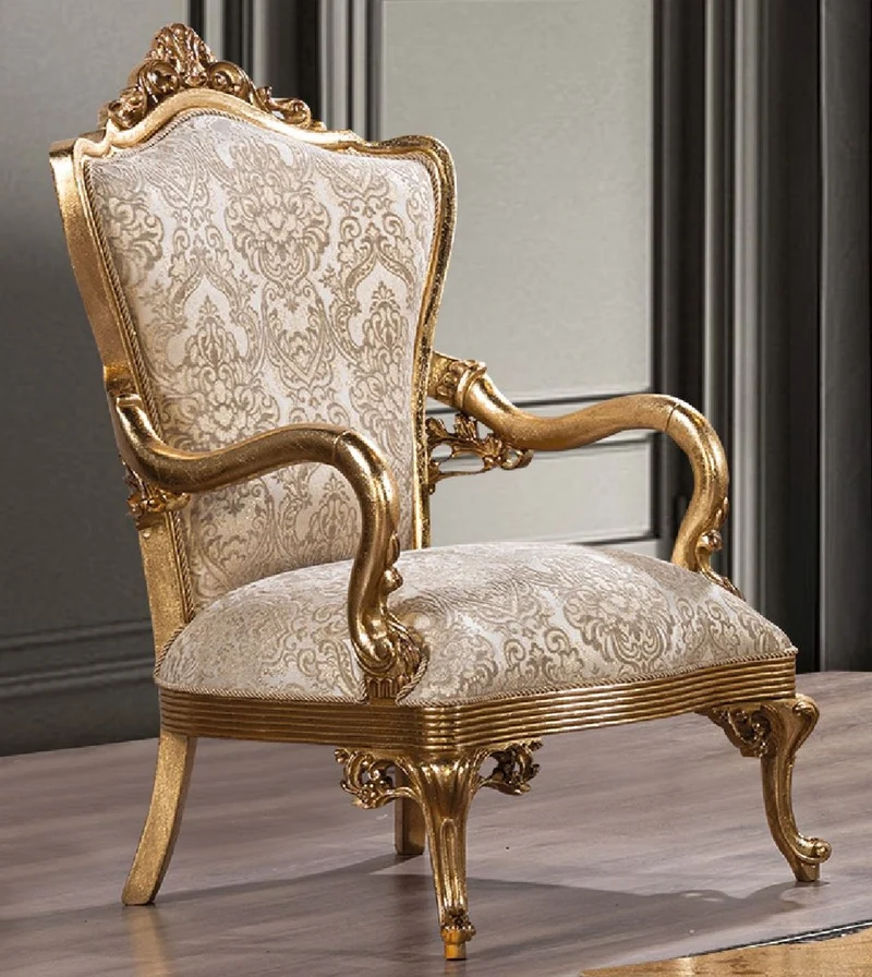 Casa Padrino Luxus Barock Sessel Gold Muster / Antik Gold - Prunkvoller Wohnzimmer Sessel mit elegantem Muster - Luxus Wohnzimmer Möbel im Barockstil - Barock Möbel - Barock Einrichtung
