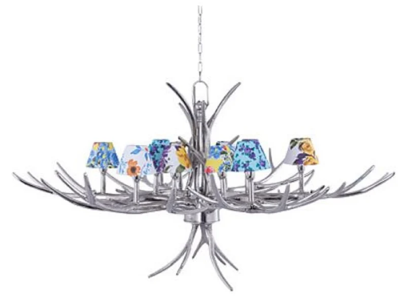 Casa Padrino Luxus Kronleuchter Geweih Silber / Mehrfarbig Ø 163 x H. 87 cm - Luxus Möbel