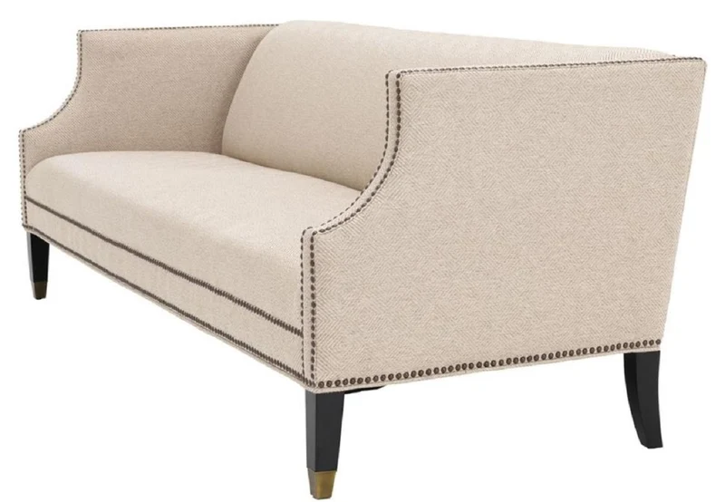 Casa Padrino Luxus Sofa Sandfarben / Schwarz / Antik Messingfarben 210 x 80 x H. 75 cm - Wohnzimmermöbel