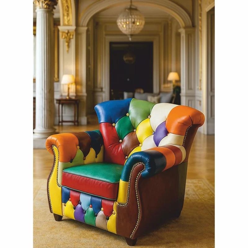 Casa Padrino Luxus Chesterfield Leder Sessel Bunt - Patchwork Leder Möbel