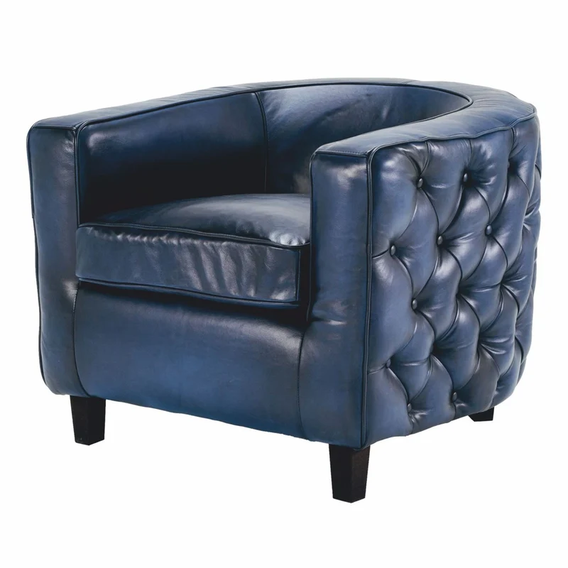 Casa Padrino Luxus Chesterfield Echtleder Sessel Blau / Schwarz - Leder Möbel