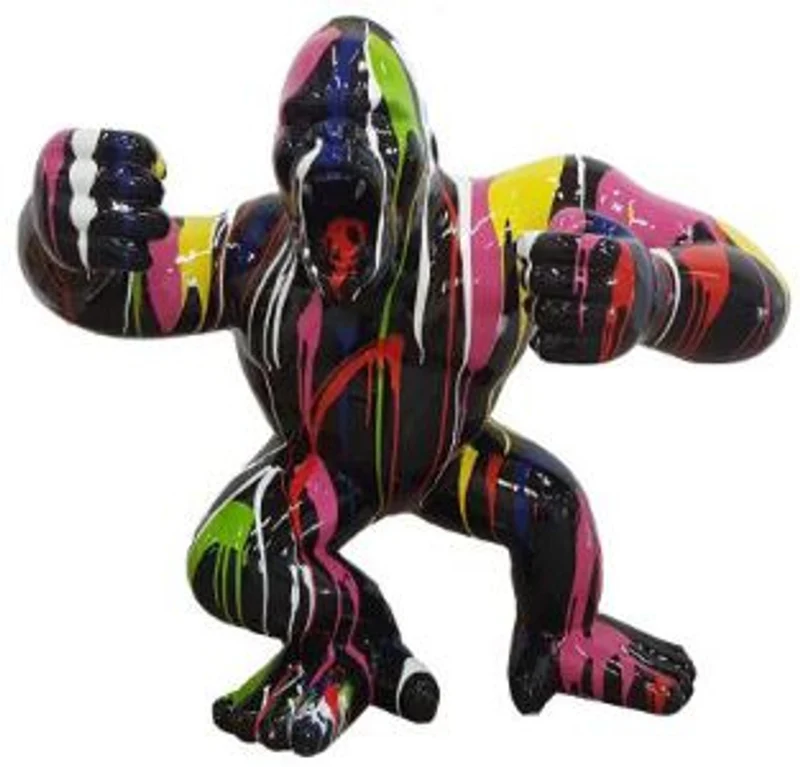 Casa Padrino Designer Deko Skulptur Gorilla Affe Schwarz / Mehrfarbig 80 x 40 x H. 70 cm - Wetterbeständige Dekofigur