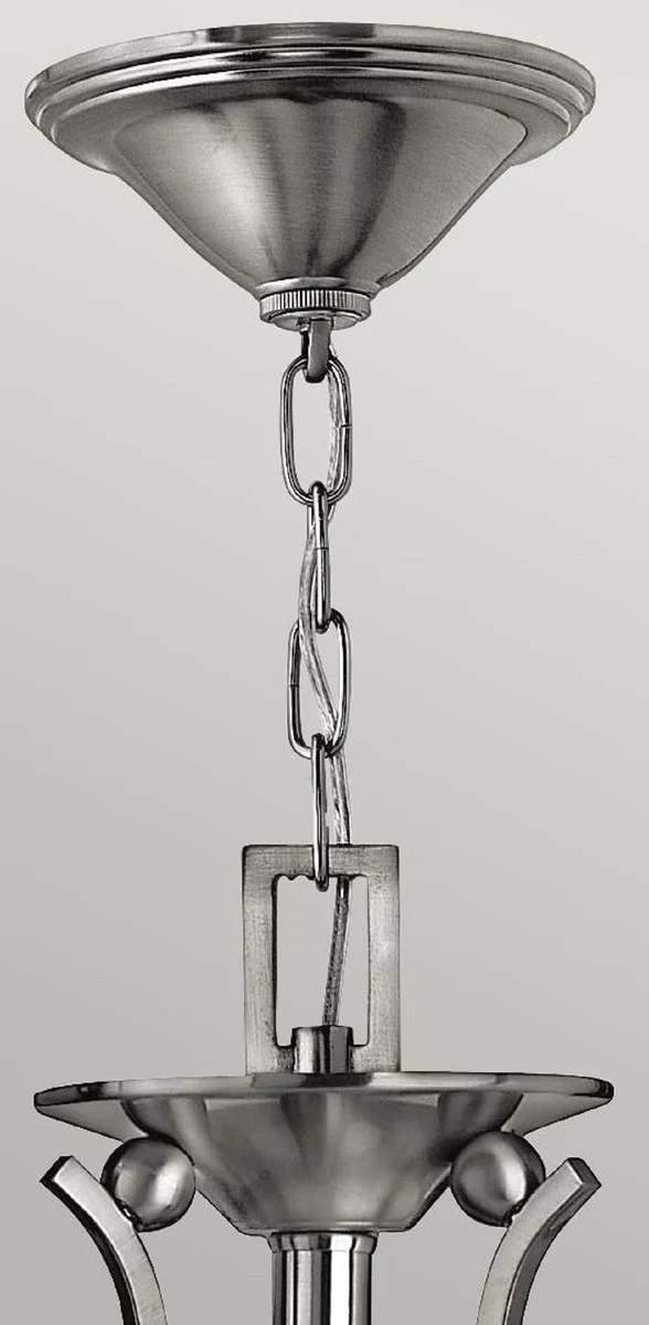 Casa Padrino Luxus Art Deco Kronleuchter Silber / Weiß Ø 57,2 x H. 49 cm - Runder Metall Kronleuchter mit Glas Lampenschirmen - Wohnzimmer Kronleuchter - Art Deco Leuchten - Luxus Leuchten