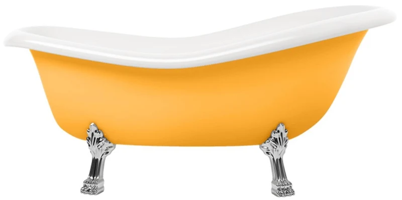 Casa Padrino Jugendstil Badewanne Gelb / Weiß / Silber 168 cm - Freistehende Retro Stil Badewanne