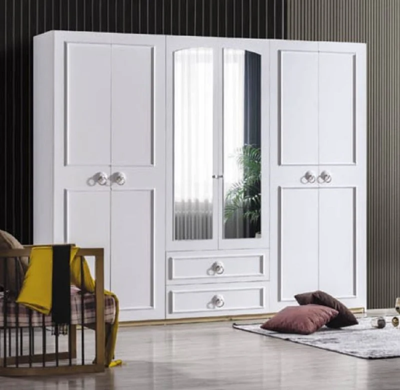 Casa Padrino Landhausstil Schlafzimmerschrank Weiß / Braun 251 x H. 217 cm