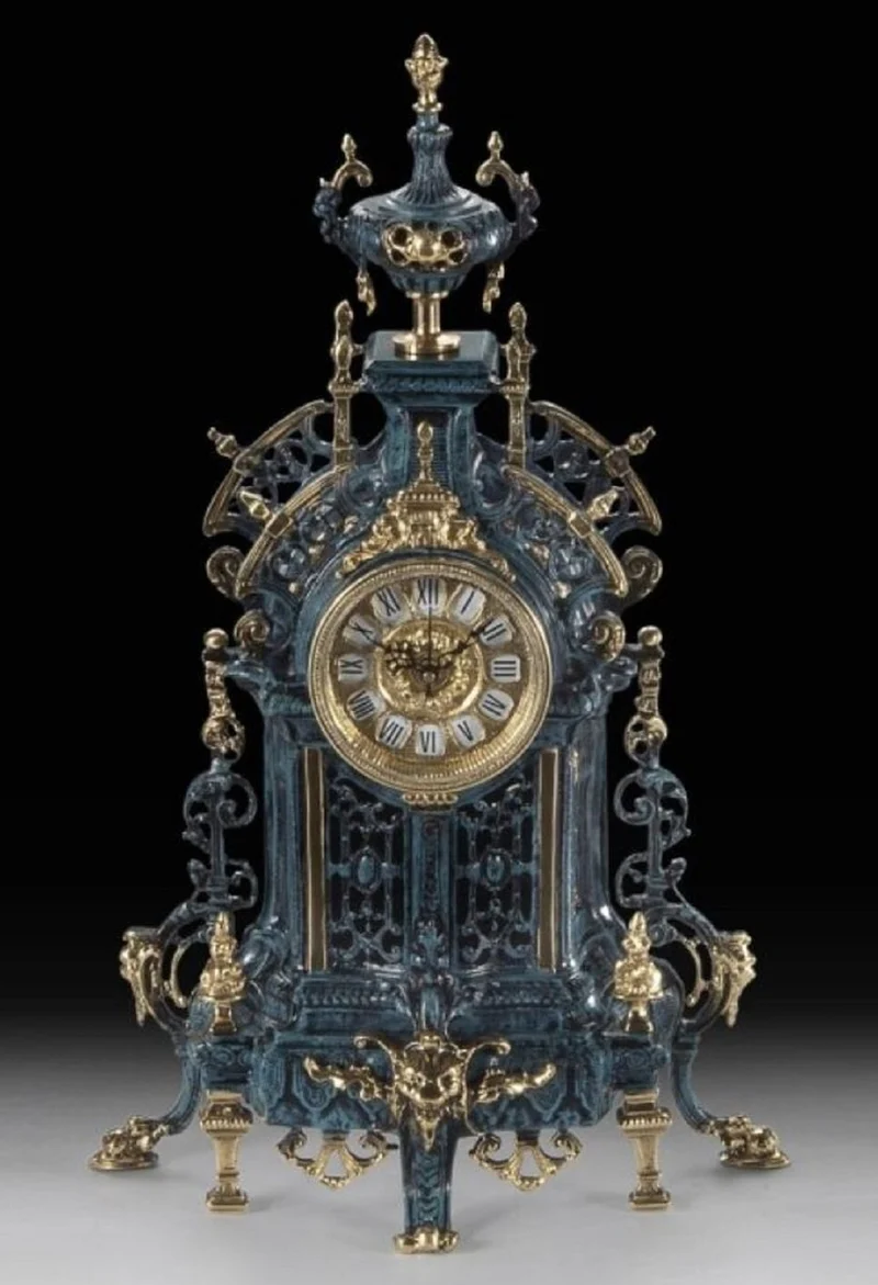 Casa Padrino Luxus Barock Tischuhr Blau / Gold 35 x H. 57 cm - Barock Deko Accessoires