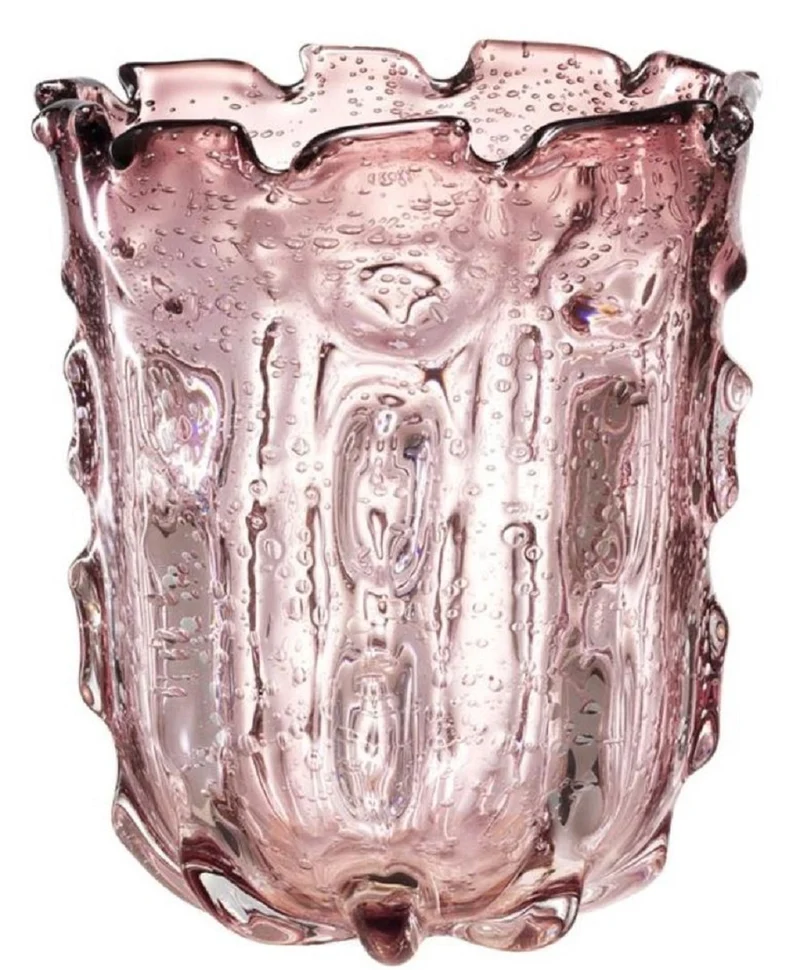 Casa Padrino Luxus Deko Glas Vase Blassrosa Ø 20 x H. 26 cm - Designer Blumenvase