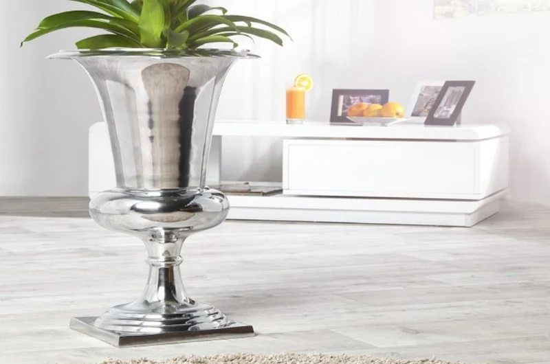 Casa Padrino Designer Aluminium Vase Silber Ø 35 x H. 60 cm - Luxus Blumenvase im Pokal Design