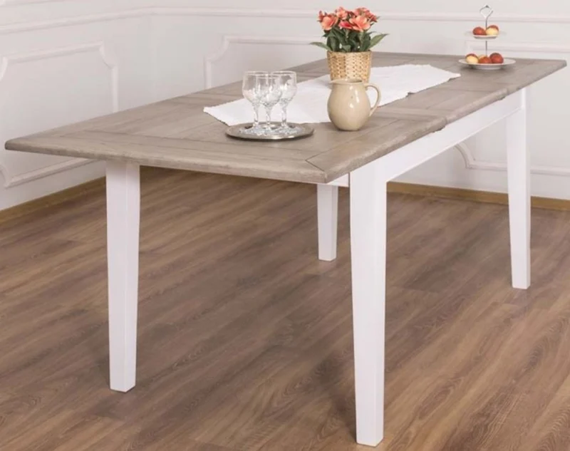 Casa Padrino Landhausstil Esstisch Braun / Weiß 160-200 x 90 x H. 78 cm - Massivholz Küchentisch mit ausziehbarer Eichenholz Tischplatte