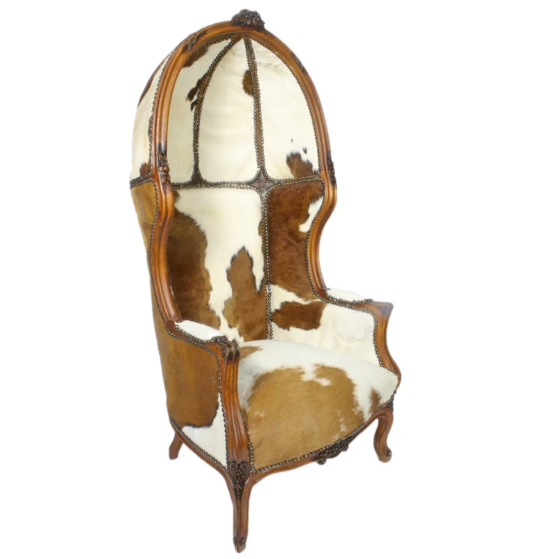 Casa Padrino Barock Thron Sessel Victory Kuhfell / Braun - Ballon Chair - Thron Stuhl Tron - Haubensessel