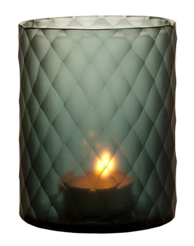 Casa Padrino Glas Teelichthalter / Windlicht Saphirfarben Ø 13 x H. 16 cm - Luxus Teelichthalter mit Diamantenschliff