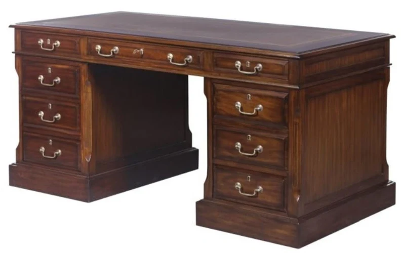 Casa Padrino Luxus Schreibtisch mit Tür und 6 Schubladen Braun / Silber 160 x 80 x H. 79 cm - Büromöbel