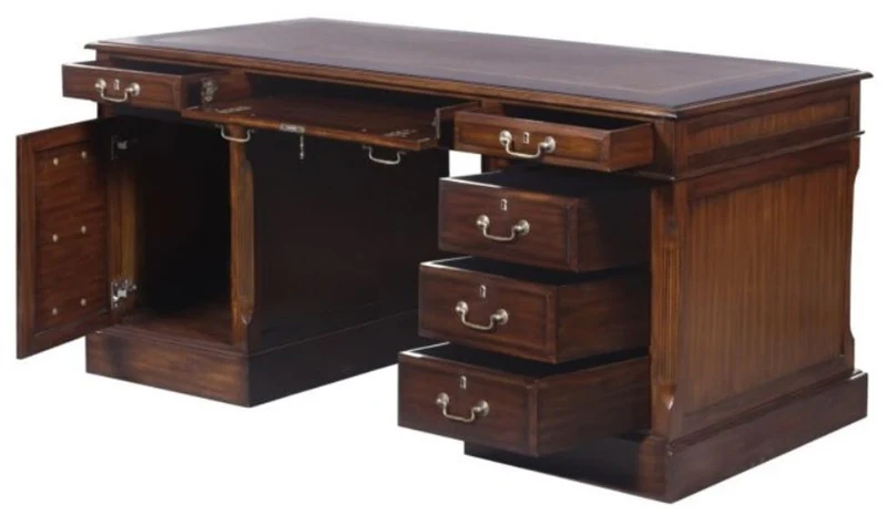 Casa Padrino Luxus Schreibtisch mit Tür und 6 Schubladen Braun / Silber 160 x 80 x H. 79 cm - Büromöbel