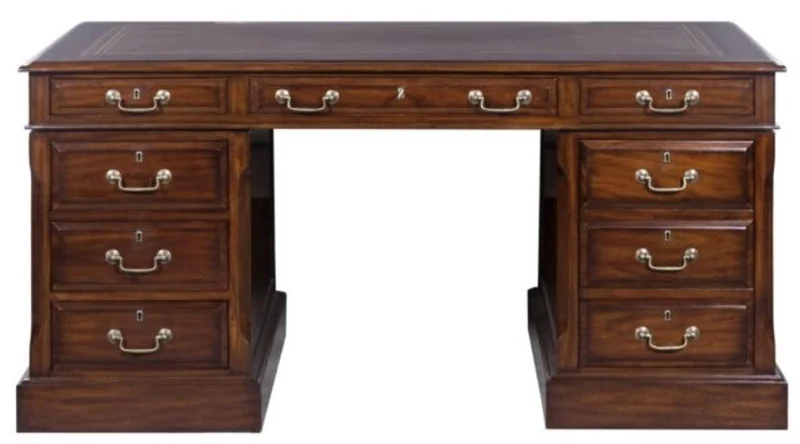 Casa Padrino Luxus Schreibtisch mit Tür und 6 Schubladen Braun / Silber 160 x 80 x H. 79 cm - Büromöbel