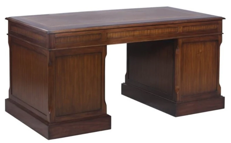 Casa Padrino Luxus Schreibtisch mit Tür und 6 Schubladen Braun / Silber 160 x 80 x H. 79 cm - Büromöbel