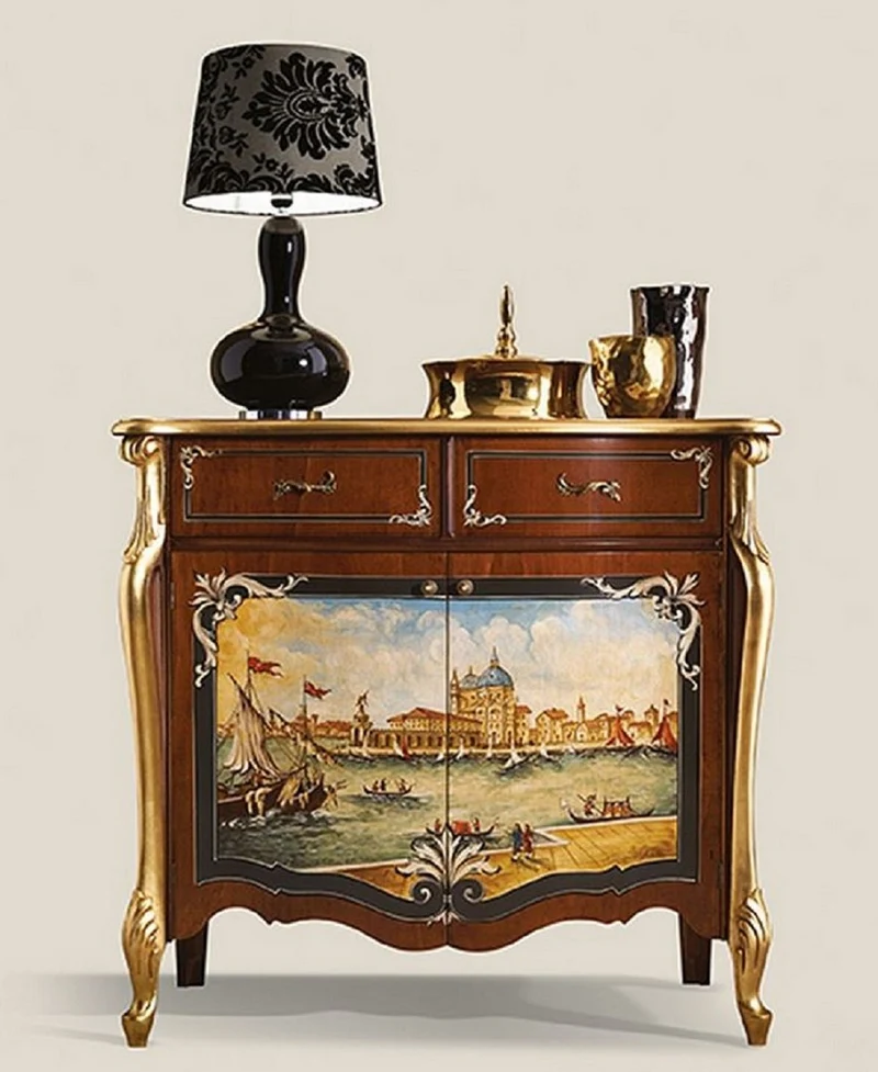 Casa Padrino Luxus Barock Sideboard Dunkelbraun / Mehrfarbig / Gold - Prunkvoller Massivholz Schrank - Barock Wohnzimmer & Hotel Möbel - Luxus Qualität - Made in Italy