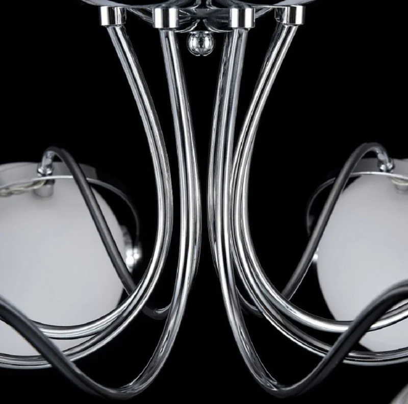 Casa Padrino Designer Deckenleuchte Silber / Weiß Ø 86 x H. 28 cm - Moderne Deckenlampe mit kugelförmigen Lampenschirmen