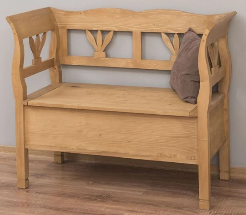 Casa Padrino Landhausstil Sitzbank Naturfarben 117 x 48 x H. 92 cm - Massivholz Bank mit Stauraum - Massivholz Möbel - Landhausstil Möbel - Landhausstil Einrichtung