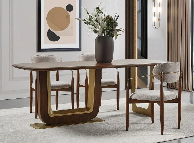 Casa Padrino Luxus Esszimmerstuhl 6er Set mit Armlehnen Grau / Braun / Messing 69 x 52 x H. 90 cm - Esszimmer Möbel - Restaurant Möbel - Esszimmer Einrichtung - Luxus Möbel - Luxus Einrichtung