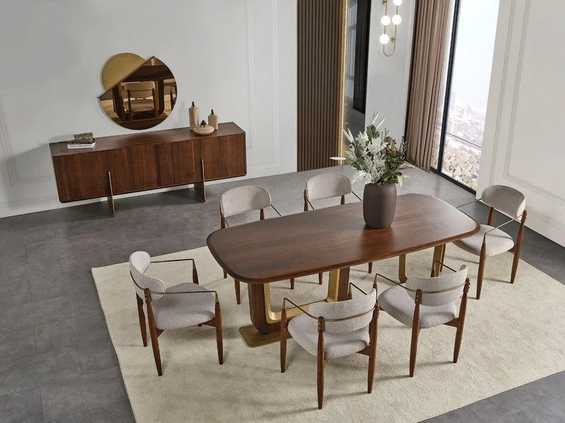Casa Padrino Luxus Esszimmerstuhl 6er Set mit Armlehnen Grau / Braun / Messing 69 x 52 x H. 90 cm - Esszimmer Möbel - Restaurant Möbel - Esszimmer Einrichtung - Luxus Möbel - Luxus Einrichtung