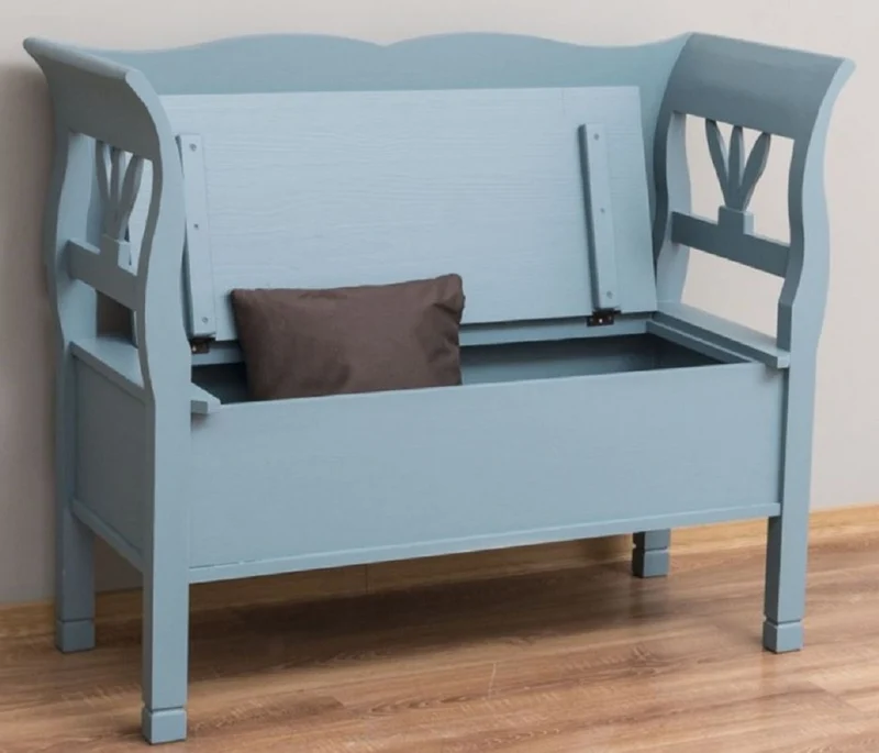 Casa Padrino Landhausstil Sitzbank Hellblau 117 x 48 x H. 92 cm - Massivholz Bank mit Stauraum - Massivholz Möbel - Landhausstil Möbel - Landhausstil Einrichtung