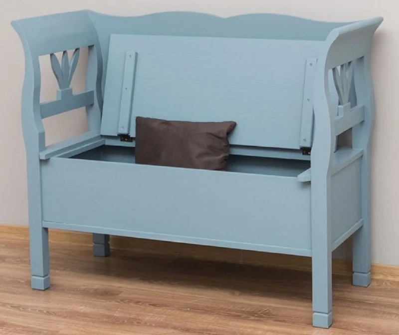 Casa Padrino Landhausstil Sitzbank Hellblau 117 x 48 x H. 92 cm - Massivholz Bank mit Stauraum - Massivholz Möbel - Landhausstil Möbel - Landhausstil Einrichtung