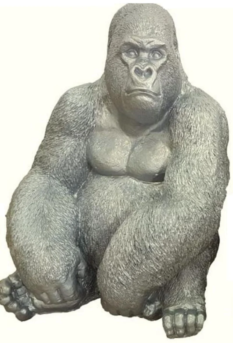 Casa Padrino Luxus Deko Skulptur Gorilla Affe Silber H. 75 cm - Wetterbeständige Gartendeko Figur - Deko Figur - Deko Tierfigur - Garten Deko - Luxus Deko Accessoires