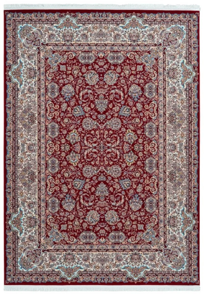 Casa Padrino Luxus Kunstfaser Teppich mit Fransen Rot - Verschiedene Größen - Rechteckiger Wohnzimmer Teppich im Orientalischen Stil