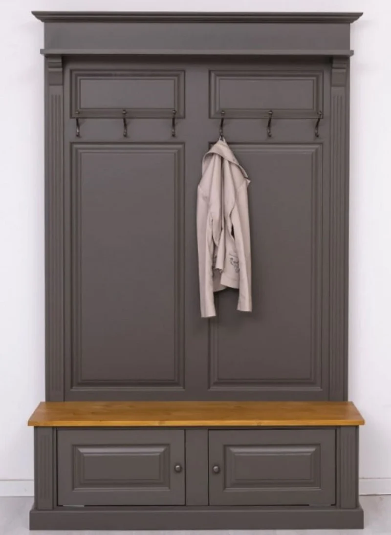 Casa Padrino Landhausstil Massivholz Garderobenschrank Dunkelgrau / Hellbraun 140 x 41 x H. 210 cm - Wand Garderobe - Flur Schrank - Flurmöbel - Garderobenmöbel - Landhausstil Möbel