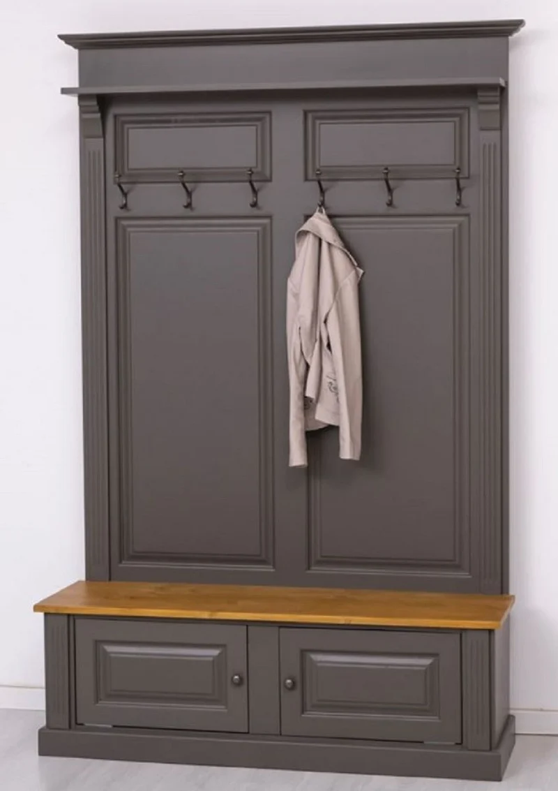 Casa Padrino Landhausstil Massivholz Garderobenschrank Dunkelgrau / Hellbraun 140 x 41 x H. 210 cm - Wand Garderobe - Flur Schrank - Flurmöbel - Garderobenmöbel - Landhausstil Möbel