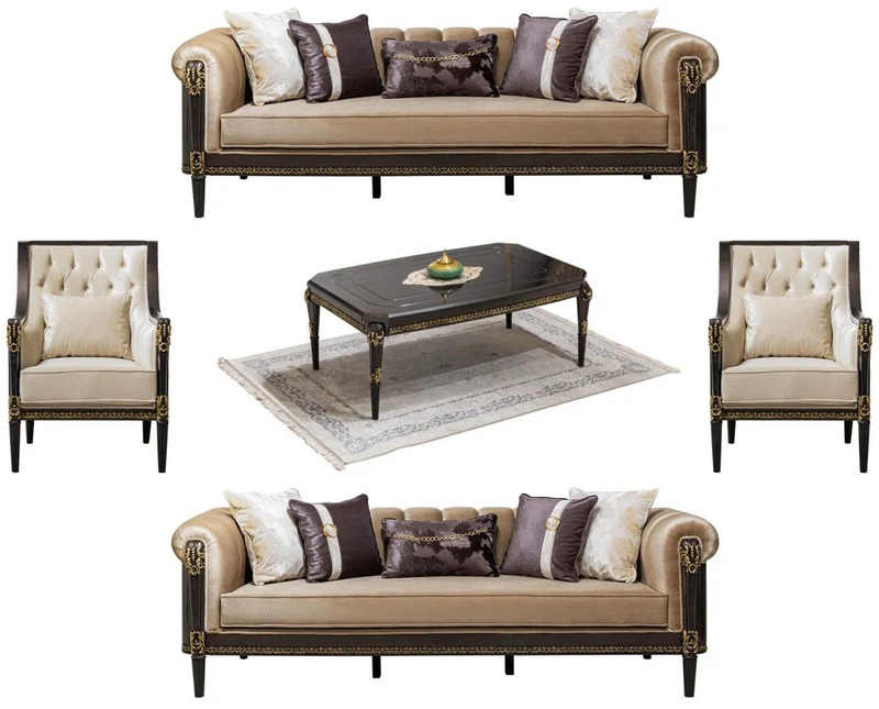 Casa Padrino Luxus Barock Wohnzimmer Möbel Set Hellbraun / Creme / Dunkelbraun / Gold
