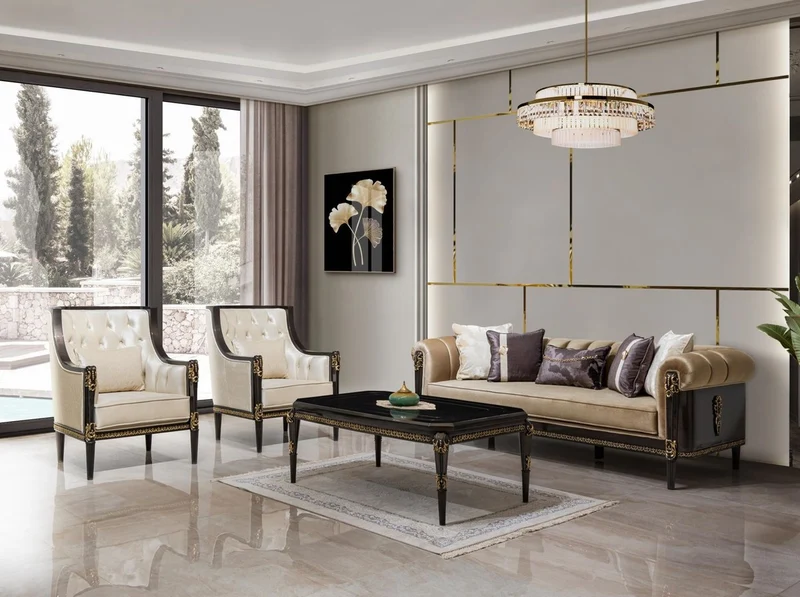 Casa Padrino Luxus Barock Wohnzimmer Möbel Set Hellbraun / Creme / Dunkelbraun / Gold