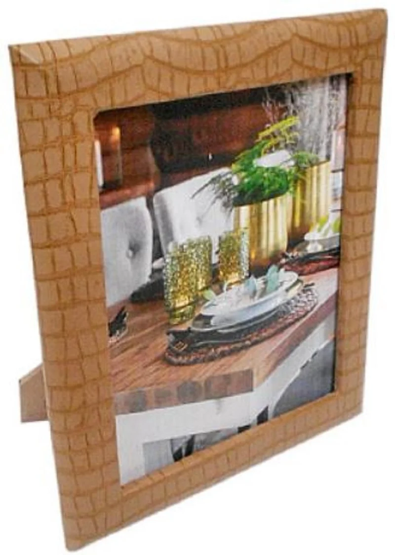 Casa Padrino Luxus Leder Bilderrahmen Hellbraun 20 x 4 x H. 25 cm - Dekorativer Bilderrahmen in Kroko-Optik