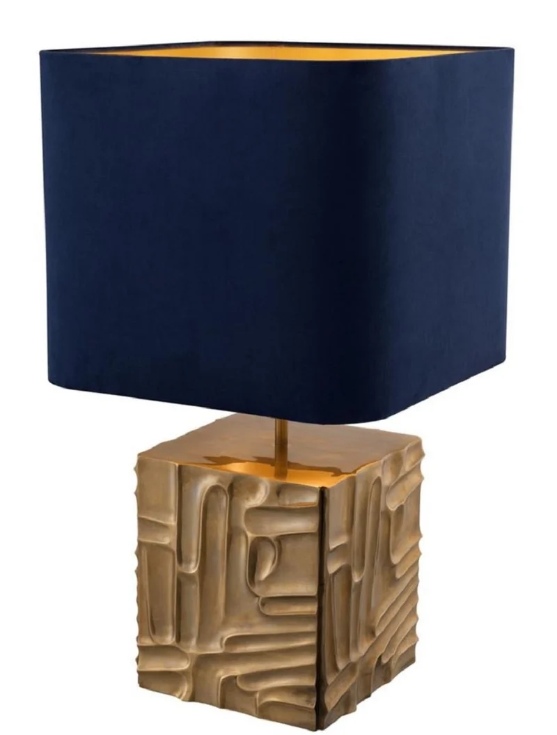 Casa Padrino Luxus Tischleuchte Vintage Messingfarben / Blau 35 x 35 x H. 62 cm - Designer Lampe