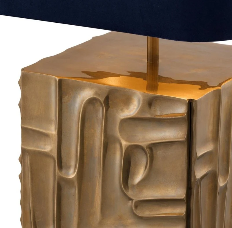 Casa Padrino Luxus Tischleuchte Vintage Messingfarben / Blau 35 x 35 x H. 62 cm - Designer Lampe