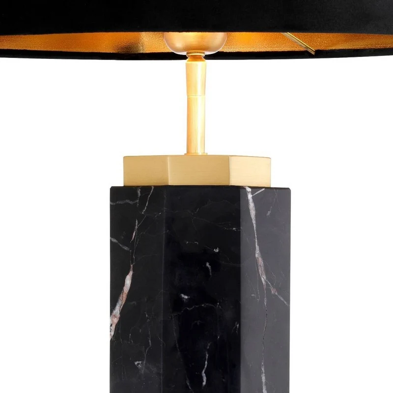 Casa Padrino Luxus Tischleuchte Schwarz / Antik Messing Ø 40 x H. 72,5 cm - Moderne Marmor Tischlampe mit rundem Lampenschirm - Luxus Qualität