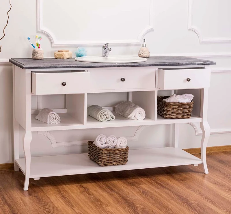 Casa Padrino Landhaus Stil Waschschrank Waschtisch Ohne Waschbecken Grau / Weiss - Bad Schrank