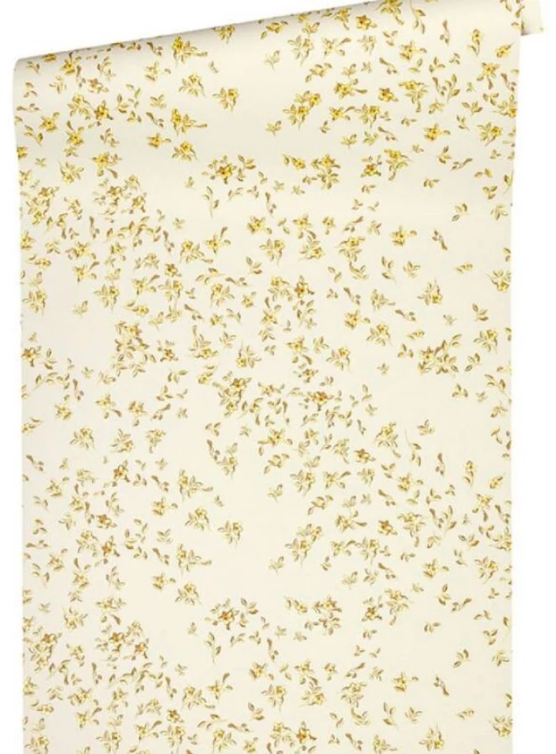 Versace Designer Tapete Barock Blumen 935855 Beige / Braun / Gelb - Satintapete mit elegantem Muster - Hochwertige Qualität