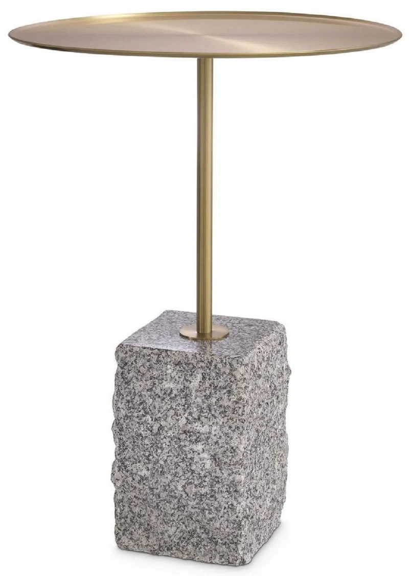Casa Padrino Luxus Beistelltisch Messingfarben / Grau Ø 45 x H. 63 cm - Runder Edelstahl Tisch mit Granitsockel - Wohnzimmer Möbel - Hotel Möbel - Luxus Möbel