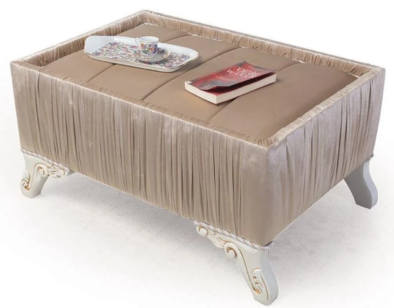 Casa Padrino Luxus Barock Beistelltisch Beige / Weiß / Gold 91 x 63 x H. 42 cm - Barock Wohnzimmer Möbel