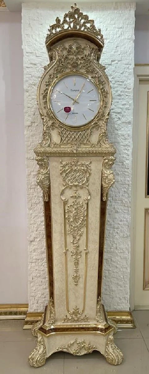 Casa Padrino Luxus Barock Standuhr Creme / Braun / Gold - Prunkvolle Massivholz Uhr im Barockstil - Luxus Möbel im Barockstil - Barock Möbel - Barock Interior - Barock Standuhren