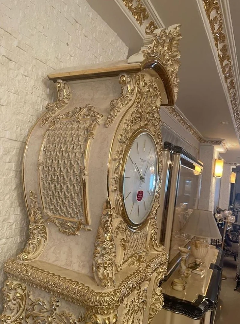 Casa Padrino Luxus Barock Standuhr Creme / Braun / Gold - Prunkvolle Massivholz Uhr im Barockstil - Luxus Möbel im Barockstil - Barock Möbel - Barock Interior - Barock Standuhren