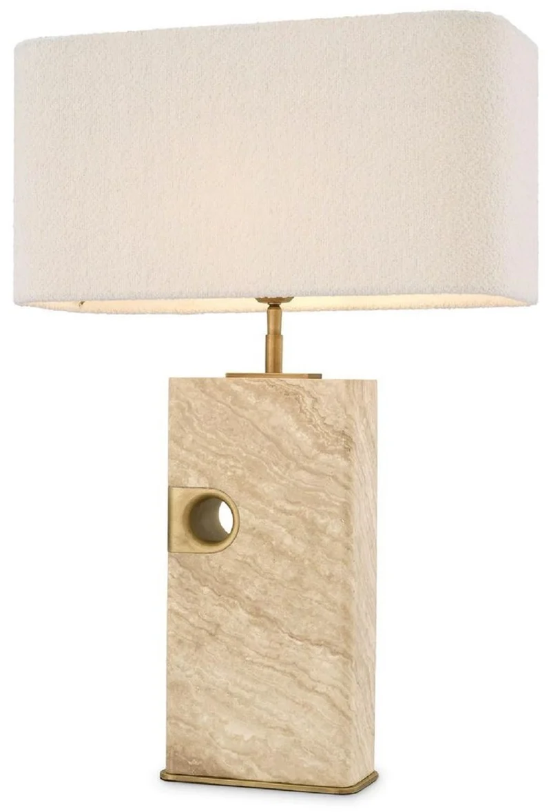 Casa Padrino Luxus Tischleuchte Beige / Antik Messing / Creme 46 x 22 x H. 68 cm - Travertin Schreibtischleuchte mit rechteckigem Lampenschirm - Luxus Tischleuchten - Luxus Kollektion